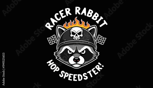 Racing Raccoon Cartoon Character Design.