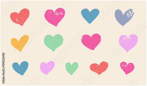 手書き風のハートのイラストセット(カラー)	