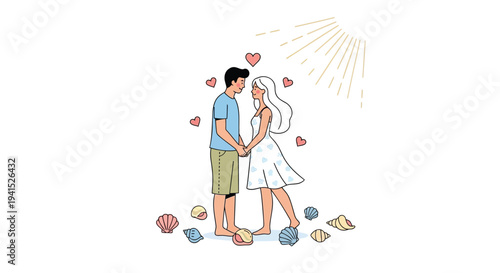 Vector illustration of romantic couple kissing with hearts