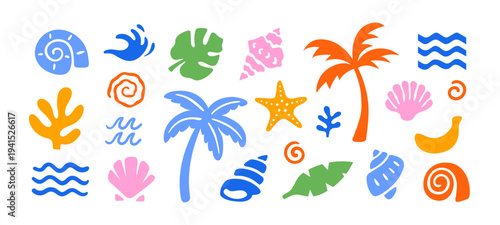 Abstract modern summer ocean sea set in naive style