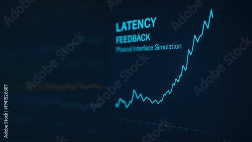 Next gen engineering solution simulation digital twin dashboard graph showing rising latency feedback with analytical interface and futuristic tone