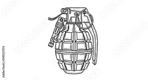 Hand Grenade Drawing - Vintage Military Weapon Illustration
