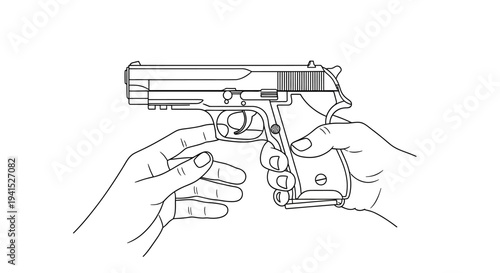 Hands holding a pistol, gun safety, firearm handling, shooting practice, weapon training