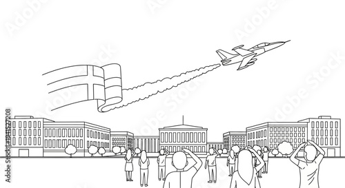 Jet Fighter Performs Aerial Maneuver Over City Crowd Watching