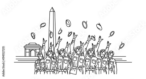 Indian Soldiers Celebrate Victory Tossing Caps in Air at India Gate, Delhi