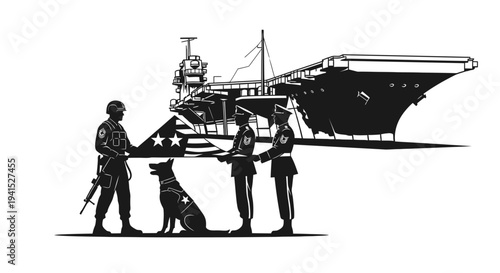 Military Honor Guard with Dog and Aircraft Carrier