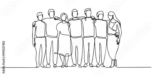 Business people group in continuous one line art drawing. Business job career vector illustration editable stroke, Continuous line drawing of diverse group of standing people. continuous line drawing 