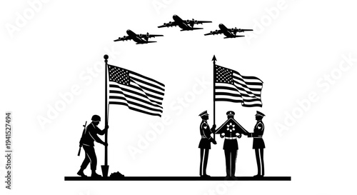 Military Honor Guard, Flag Folding Ceremony, Air Force Jets Flyover, Patriotism