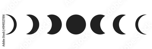 Black and White Moon Phases Cycle icon set vector illustration