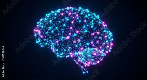 Digital Brain Illustration with Glowing Neural Network.
