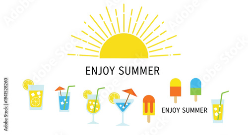 Set of 6 summer drinks icons vector