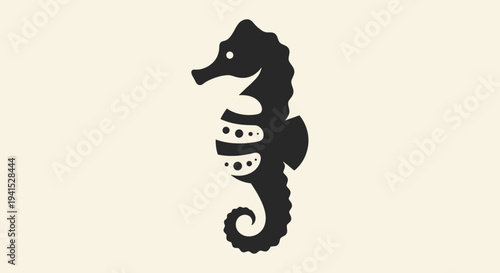 Black Seahorse Silhouette Illustration with White Accents.