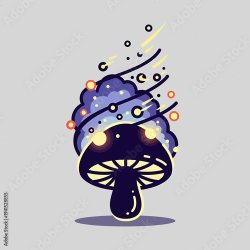 Whimsical Cosmic Mushroom Icon A Magical Fungi Illustration Emitting Starlight and Mysterious Energy
