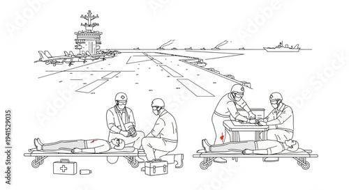 Medical Triage on Aircraft Carrier Deck: Emergency Care for Injured Sailors