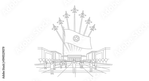 Military Air Show: Jets Fly Over Flag and Crowd at Monument