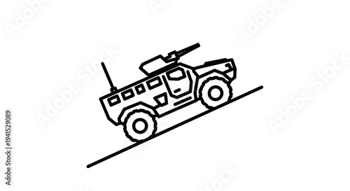 Military Armored Vehicle Driving Uphill, Tactical Off-Road Transport
