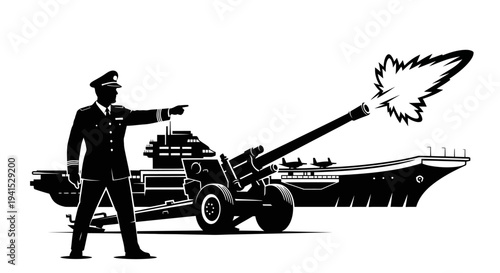 Military Officer Directs Naval Artillery Fire from Aircraft Carrier Deck