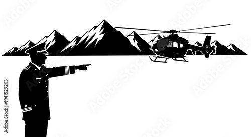 Military Officer Directs Helicopter Landing in Mountainous Terrain