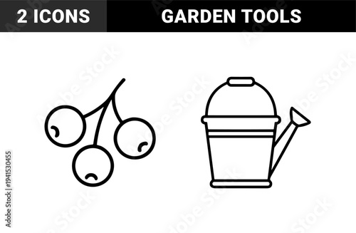 Garden maintenance and berry harvesting monoline elements for landscaping apps. Minimalist outline symbols for organic farming and backyard horticulture.