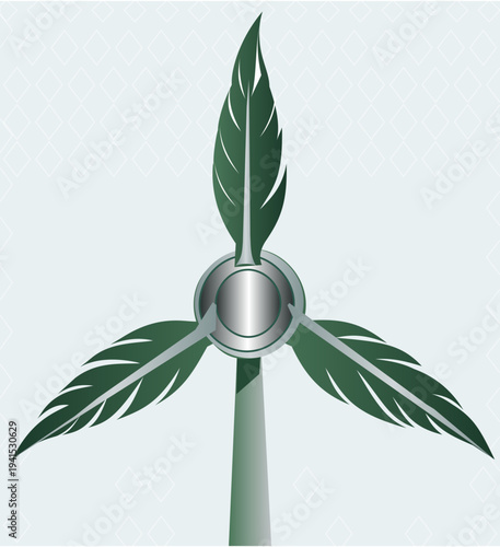 Eco-Friendly Wind Turbine Concept with Leaf Blades Vector Illustration. A professional minimalist flat vector illustration representing green energy and environmental sustainability. 