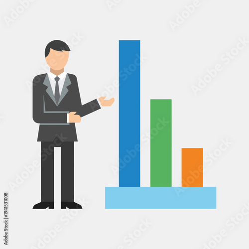 Businessman presenting financial growth chart with bar graph.