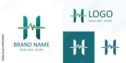 H bio medical logo with heartbeat pulse line for healthcare clinic brand identity