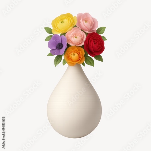 Colorful flowers in ceramic vase.