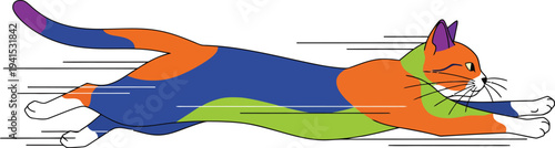 Cartoon Calico Cat Running Fast with Motion Lines.