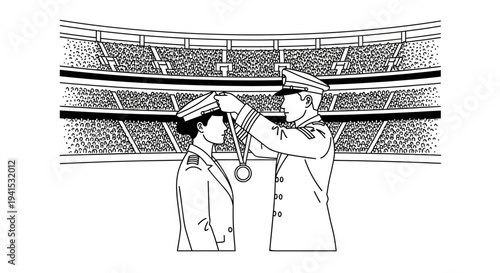 Military Officer Awards Medal to Soldier in Stadium