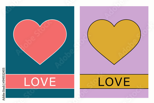 Two minimalist heart designs, embodying love and connection in diverse colors, capturing warmth, affection, and emotional bonds in a contemporary style.