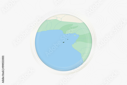 Stylized Map of Sao Tome and Principe with Neighboring Areas.