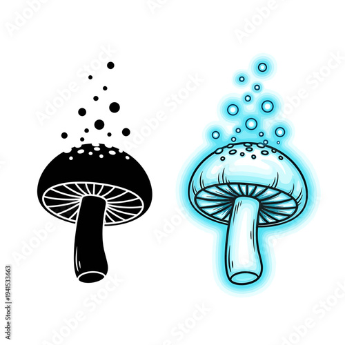 Enchanting Glowing Mushroom with Bubbles - A Mystical Illustration of Fungi and Mysticism