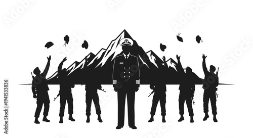 Military Team Celebrates Victory with Leader on Mountain Summit