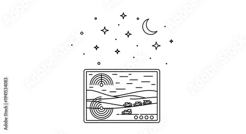 Night Navigation: GPS Map Showing Cars on Road Under Starry Sky