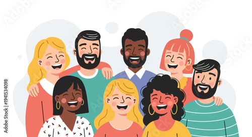 Group of smiling people diverse ethnicities joy and happiness illustration for concepts of community and relationships