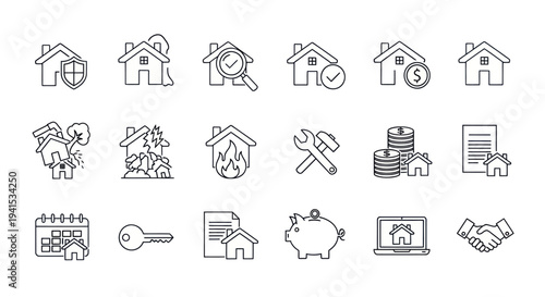Comprehensive Set of Real Estate and Home Services Line Icons for Property Management.