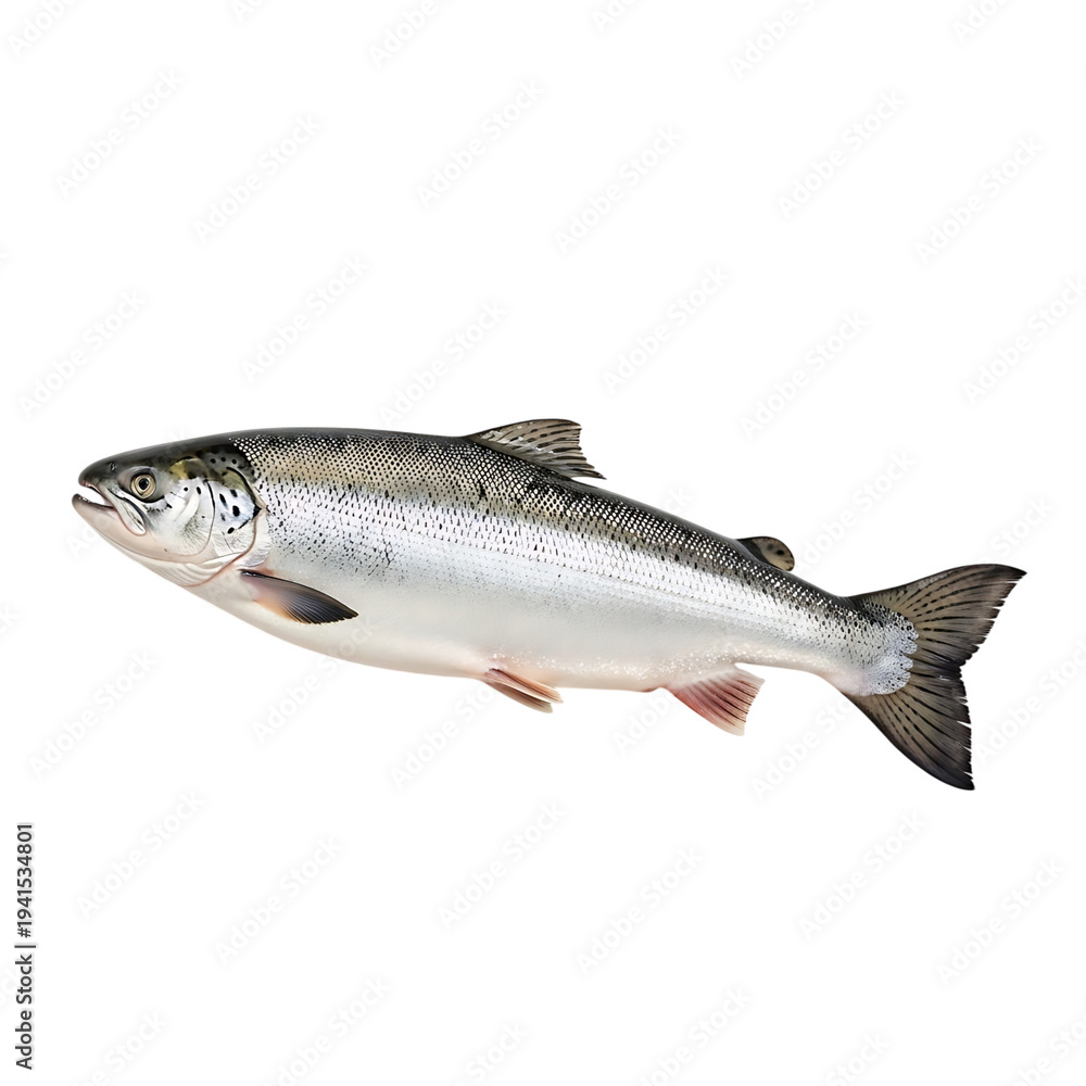 Fototapeta premium A silver fish with black spots isolated on transparent background