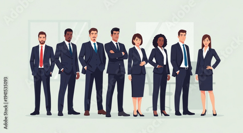 Diverse group of business professionals standing together confidently