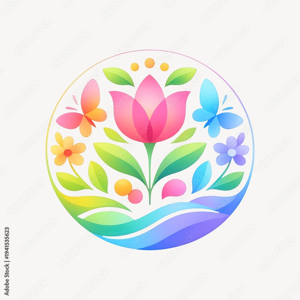 Fototapeta premium Colorful floral circle illustration