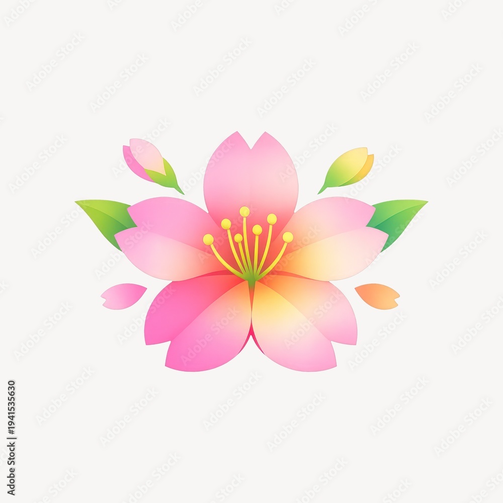 Fototapeta premium Vibrant cherry blossom illustration