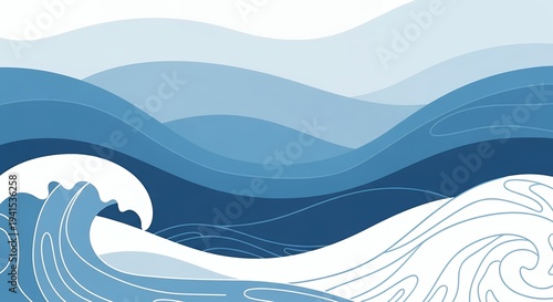 Abstract Blue Waves Flowing Majestic Ocean Currents Undulating Seamlessly in a Serene Maritime Landscape