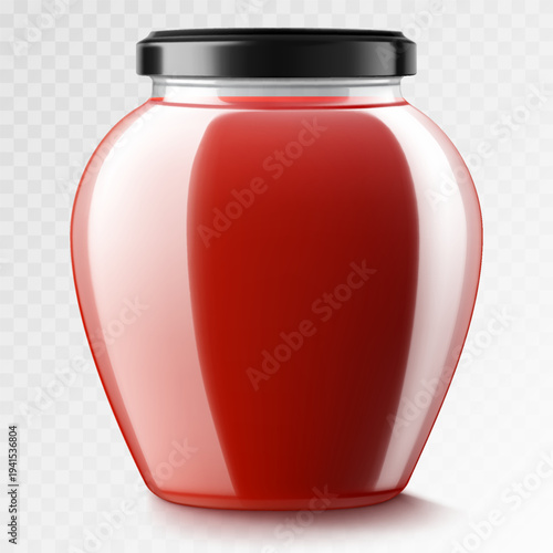 Glass jars with metal black screw lid. Open and closed jars isolated on transparent background, packaging mockup template. Empty food or cosmetic product container. Realistic 3d vector illustration.