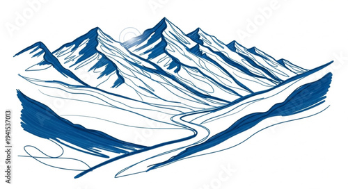 Majestic Snow-Capped Mountain Range Landscape Illustration.