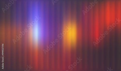 Abstract colorful vertical light streaks with a glass effect. Blue, yellow and red glowing lens flare gradient. Soft blurred aurora beam overlay effect for design.