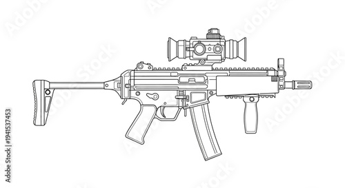 Modern Assault Rifle with Optical Sight, Tactical Weapon, Military Firearm, Combat Gear