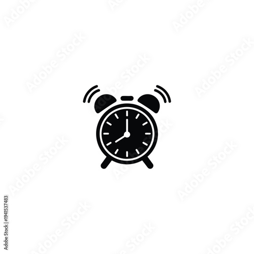 Solid fill of a black alarm clock with ringing bells