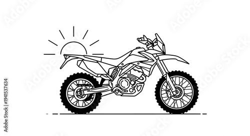 Off-road motorcycle silhouette against a rising sun, adventure travel concept