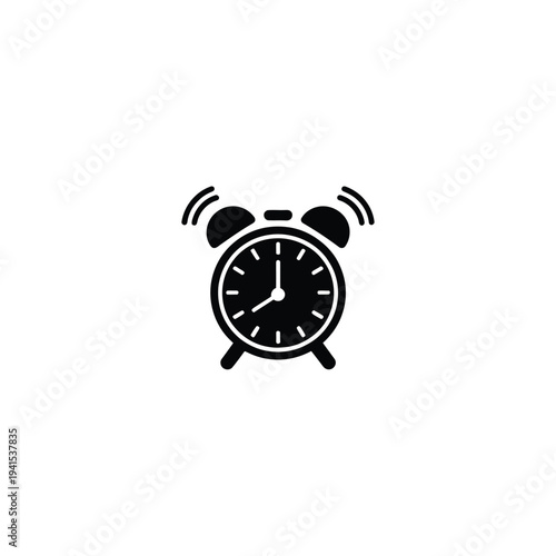 Solid fill of a black alarm clock with ringing bells