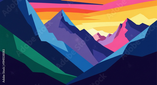 Colorful Abstract Mountain Landscape Artwork.