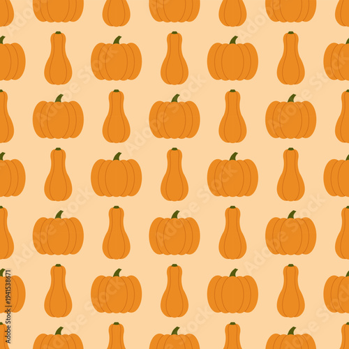Orange Pumpkins on Beige background Seamless Pattern vector illustration
